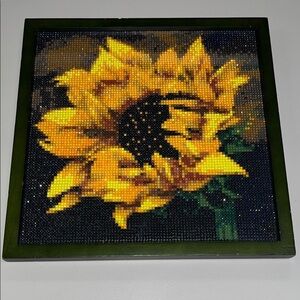 Source Unknown Framed Vibrant Yellow Sunflower Mosaic 10x10”